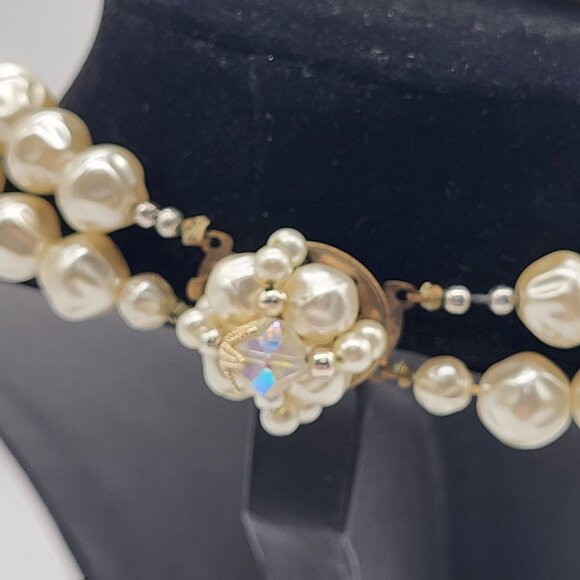 VTG Double Strand Faux Pearl and Faceted Bead Necklace JAPAN - Picture 4 of 15